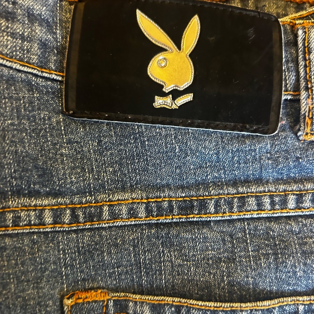 Vintage PLAYBOY Women's Boot Cut Jeans - Blue and Gold